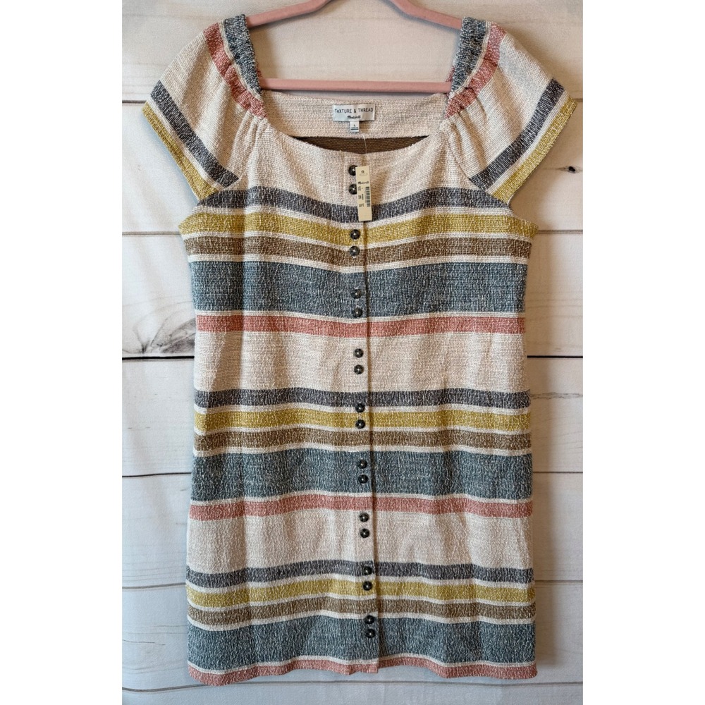 Madewell Texture & Thread Striped Button Front Mini Dress L8525 Multi Color L